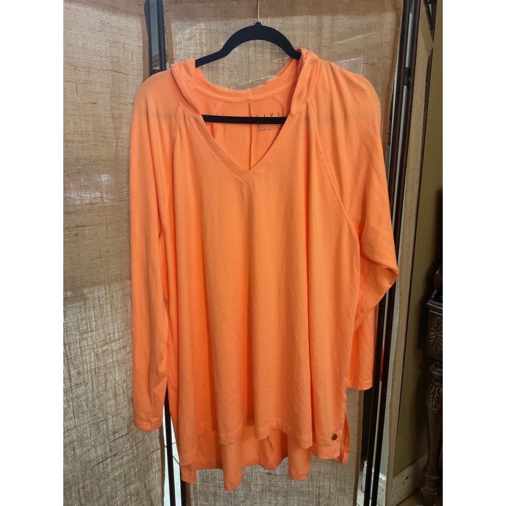 LIVI Orange V Neck Hooded Long Sleeve Tunic Top Plus Size 22 24